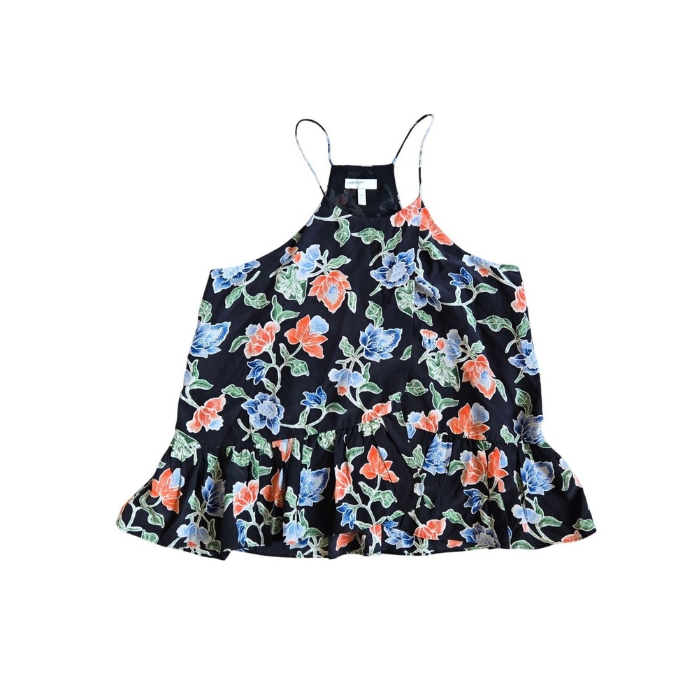 Joie Womens Black Floral 100% Silk Halter  Peplum Sleeveless Top XS, Boho Luxury